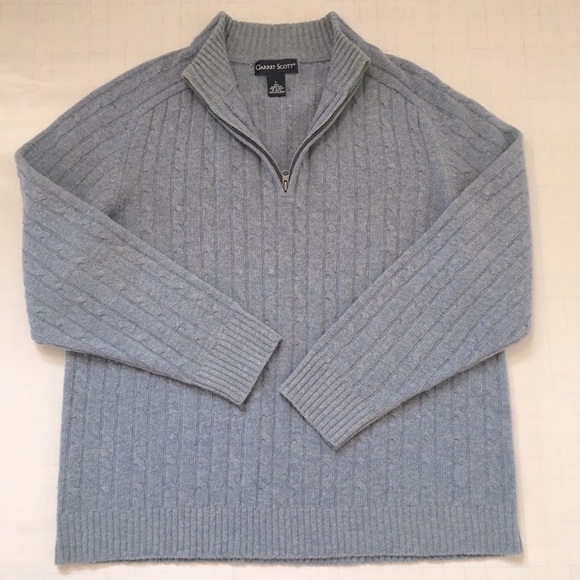 Garret Scott Pure Lambswool Cable Knit 1/4 Zip Up High Neck Light Blue Sweater L - Picture 6 of 14